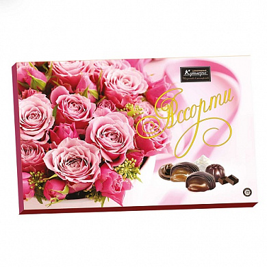 набор шоколадных конфет ассорти розовые розы 250г