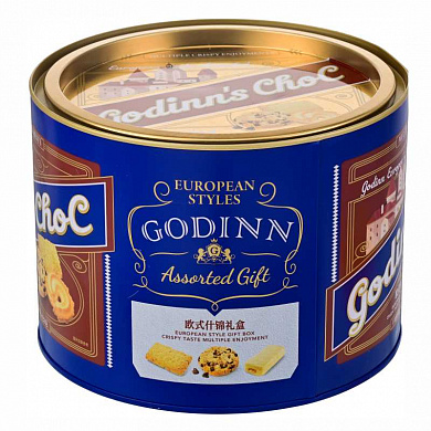 godinn’s choc ассорти печенья (синяя ж/б) 328г*12 шт