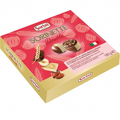 конфеты sorini из молочного и белого шоколада со злаками и начинкой пралине sorinette 180г
